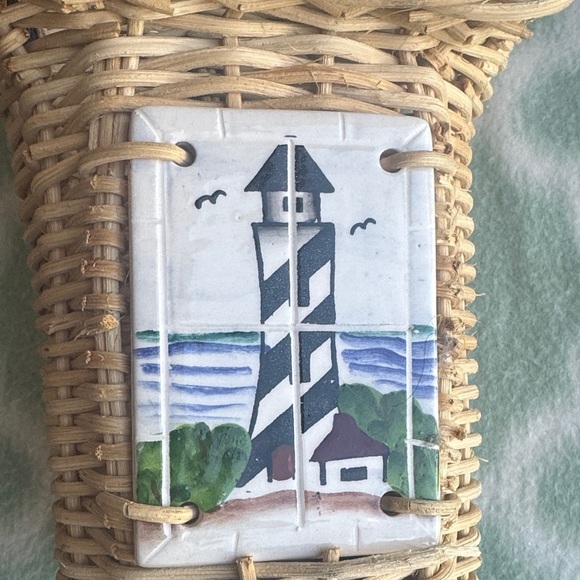 Nautical design Wicker ceramic wine bottle Basket with Handle - Picture 2 of 8